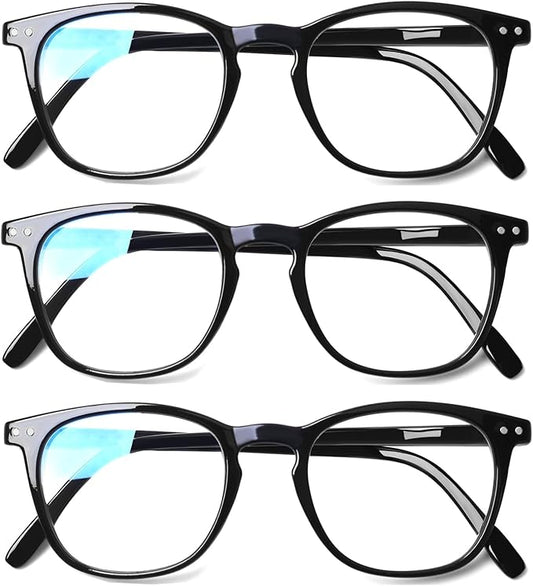 Henotin 3 Pack Blue Light Blocking Reading Glasses,Spring Hinge Computer Readers for Men Women,Anti UV Ray Filter Eyeglasses (3 Pairs Black, 3.00)