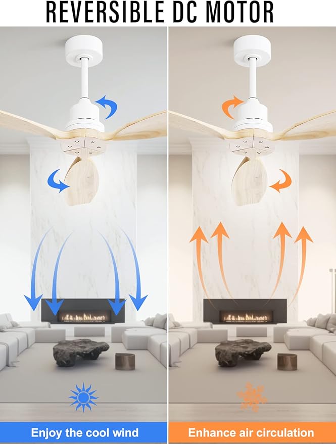Sofucor Ceiling Fan without Lights, 52 Inch Low Profile Flush Mount Mordern Wood Ceiling Fan with Remote for Indoor Farmhouse Bedroom Living Room Outdoor Patio Porch, Reversible DC Motor, Noiseless
