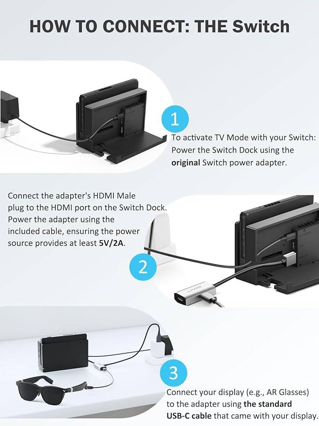 HDMI to USB C Adapter (4K@60Hz) Portable Monitor, AR Glasses XREAL One Air 2 Pro/VITURE Luma/RayNeo Air 3s/Rokid,HDMI Male(Source) to USB C Female(Display) Laptop,PS4/5,Xbox,Switch,ROG Ally,Steam Deck