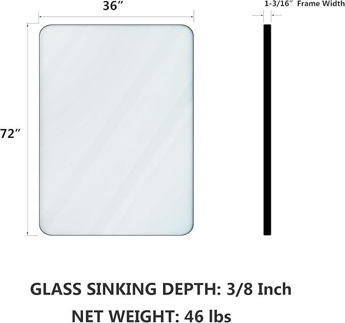 VocalStar Black Metal Framed Bathroom Mirror for Wall, 72 x 36 Inch Large Rounded Rectangle Matte Black Bathroom Vanity Mirror Farmhouse, 1/4-inch Shatterproof Glass | Ultra-Flush Hanging