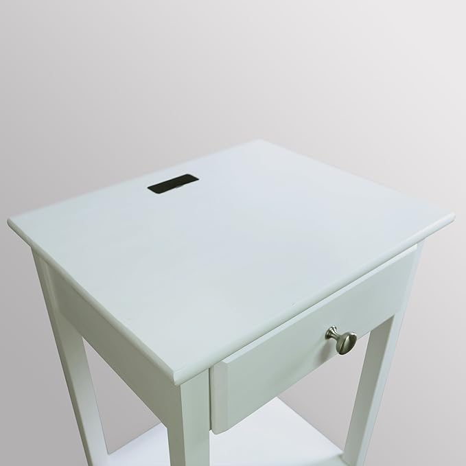 Casual Home Owl White Night Stand with USB Port , 17.5 in x 14.25 in x 24.5 in (W x L x H)
