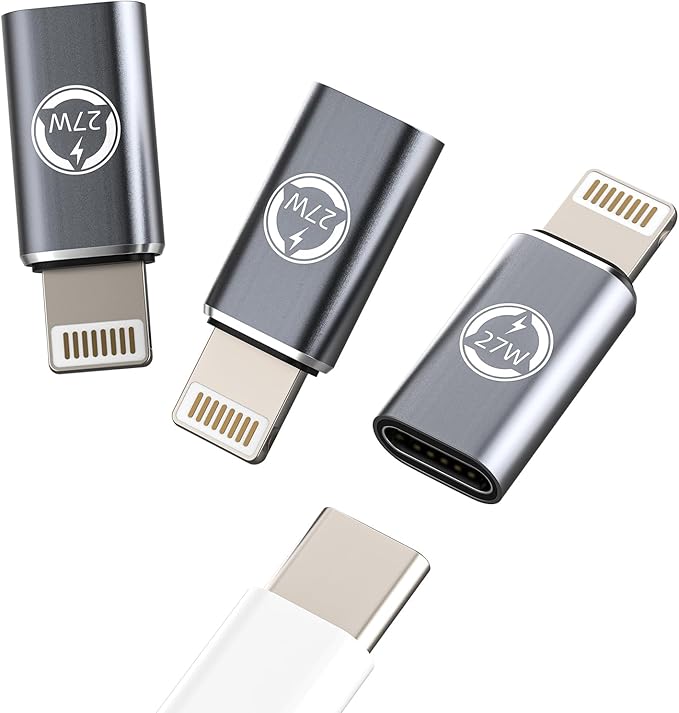 27W USB C to Lightning Adapter for Iphone 14 13 12 11 Pro Cable for Apple Mfi Type Female (3Pack) PD Charger Connector Converter Adaptador Tipo Port Thunderbolt Dongle for Ipad Air Lighting Male Power