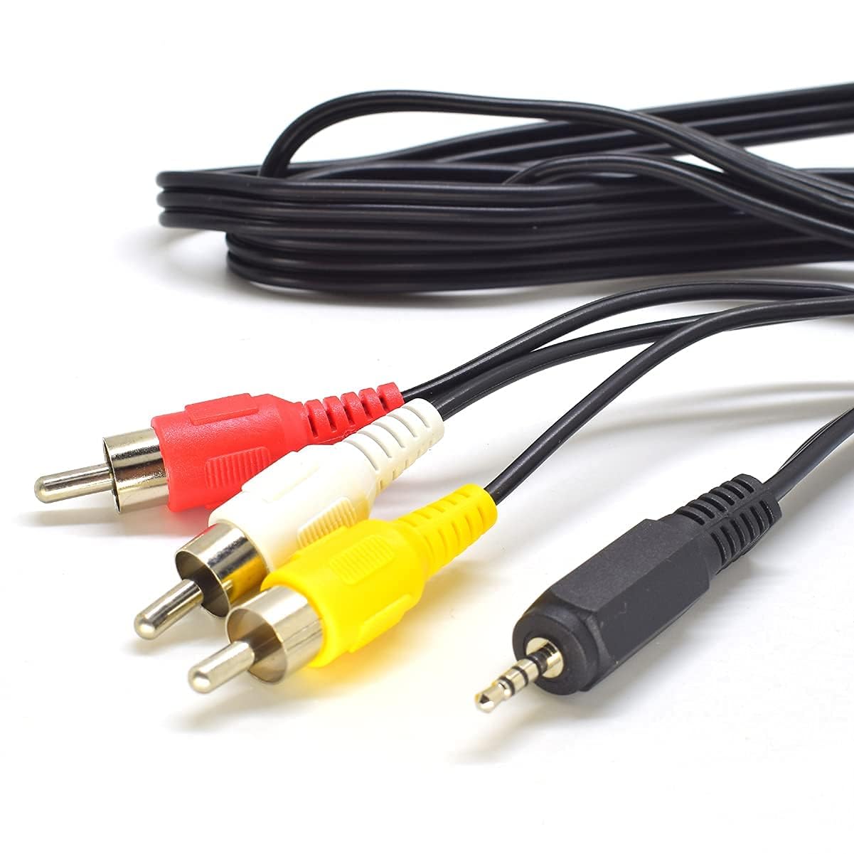 2.5 mm Head,1.5M/5Feet 3RCA 2.5mm Smartphones,MP3,Tablets to RCA AV Camcorder Video Cable with RCA Straight Conversion