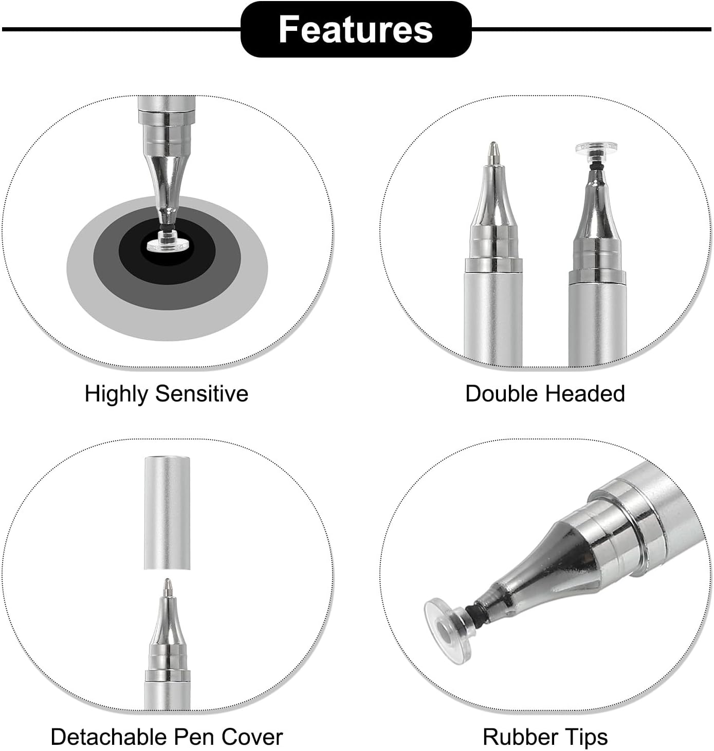 MECCANIXITY 4pcs Ballpoint Pen with Stylus Tip, 2 in 1 Ink Pen Fine Point Disc Stylus for Touch Screens
