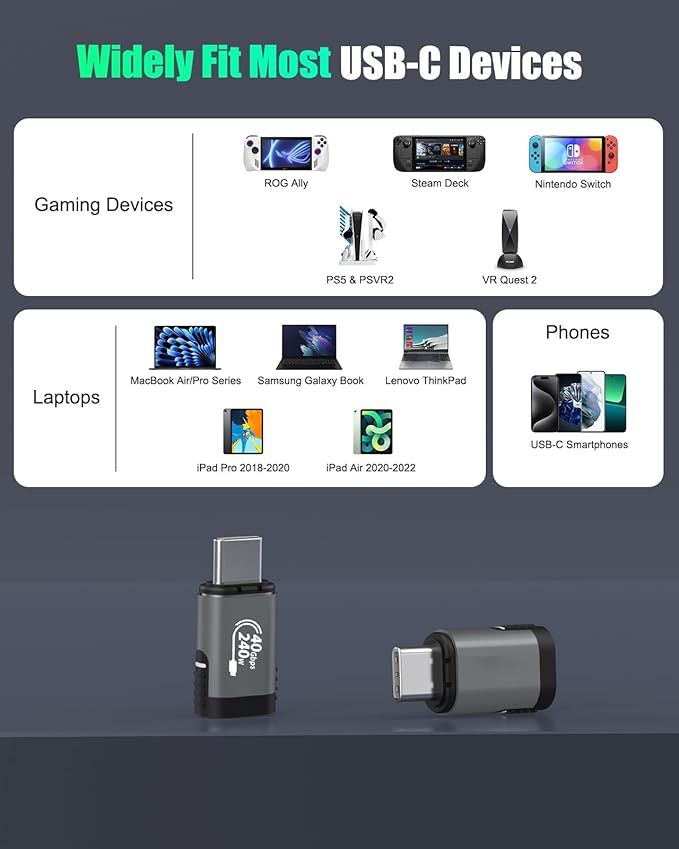 MoKo USB C Magnetic Adapter 2 Pack, Magnetic Breakaway USB C Adapter with PD 240W/8K Video/USB4 40Gbps for Thunderbolt 3/4, MacBook Pro/Air/ROG Ally/Steam Deck/PS Portal/iPhone 15 Series, Straight