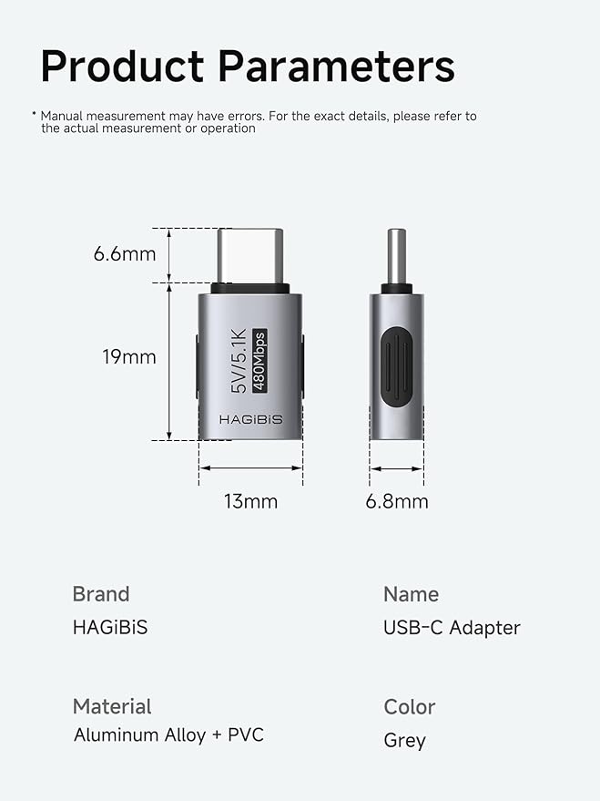 Hagibis 5.1k Resistor 5V/3A Charging Adapter 2 Pack, 15W USB C Male to USB C Female Adapter for Shaver Trimmer Headphone Fan Electric Screwdriver (ZJTN05)