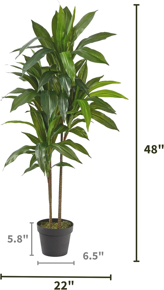 Nearly Natural 48in. Dracaena Artificial Plant with Green Real Touch Leaves - Lifelike Indoor Décor