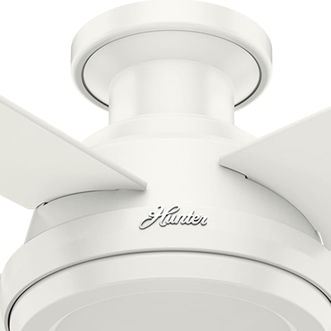 Hunter 52 inch Indoor Ceiling Fan No Light with Remote Control - White Modern Ceiling Fan without Light, Low Profile Mount, 4 Blades, For Bedroom, Living Room, or Kitchen - Dempsey 59248, Fresh White