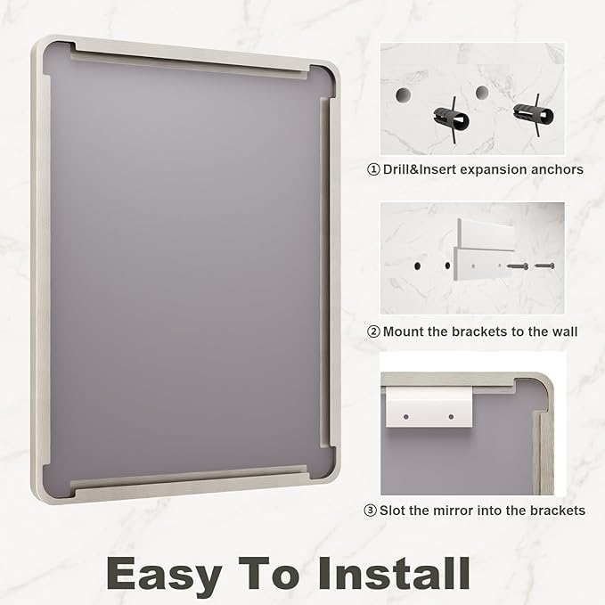22x30 Inch Brushed Nickel Bathroom Mirror, Brushed Silver Metal Framed Wall Mirror, Rounded Corner Rectangle Modern Vanity Mirror, Tempered Glass, Anti-Rust, Shatterproof (Horizontal/Vertical)