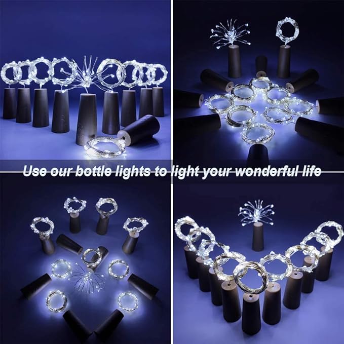 YJFWAL 24Pack 20LED Wine Bottle Lights with Cork, Cork Shape Silver Copper Wire Fairy Mini String Lights Fairy Lights Battery Operated for DIY, Party, Wedding, Christmas, Halloween Decor (Cool White)