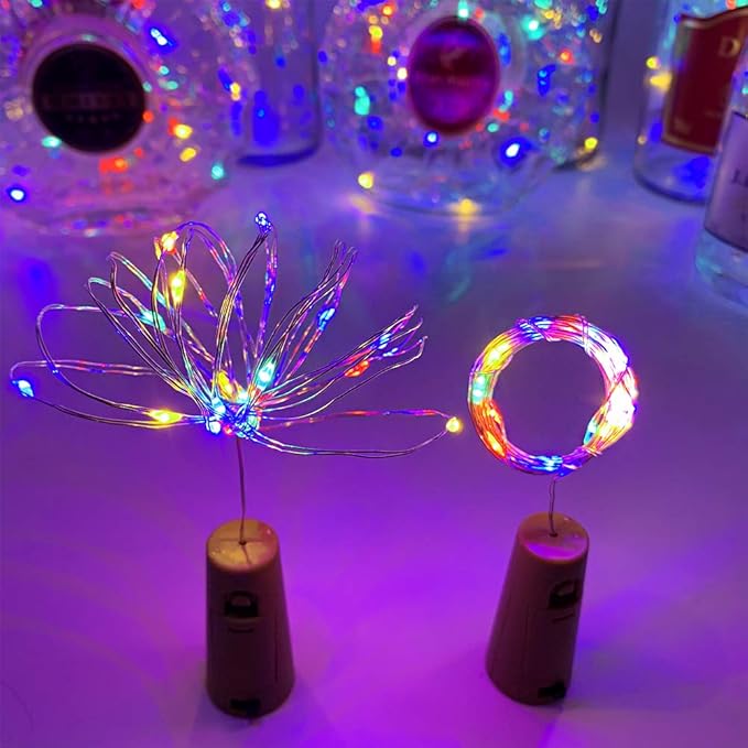 MUMUXI 10 Pack Wine Bottle Lights with Cork Switch, 3.3ft 20 LED Multicolor String Lights, Universal Size for Liquor Bottles, Christmas Decorations, Indoor and Outdoor Use, Easy-to-Use and Versatile