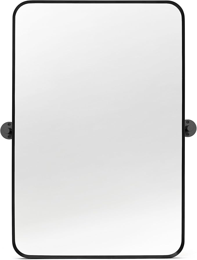 24" x 36" Pivot Rectangle Bathroom Mirror Tilting Beveled Black Metal Framed Vanity Mirrors for Wall, Tempered Glass