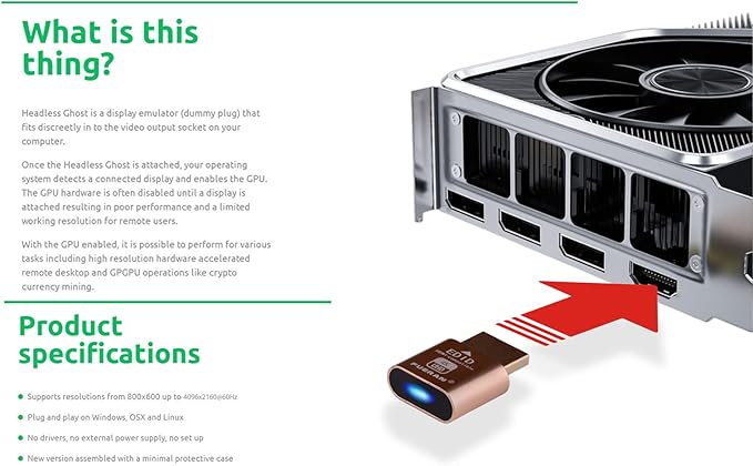 4K HDMI Dummy Plug, Virtual Monitor Emulator, Headless Display Adapter, EDID Emulator, Supports 4096x2160@60Hz, 3840x2160@60Hz, 2560x1440@60Hz for Windows, Mac, Linux – Plug & Play (2P)