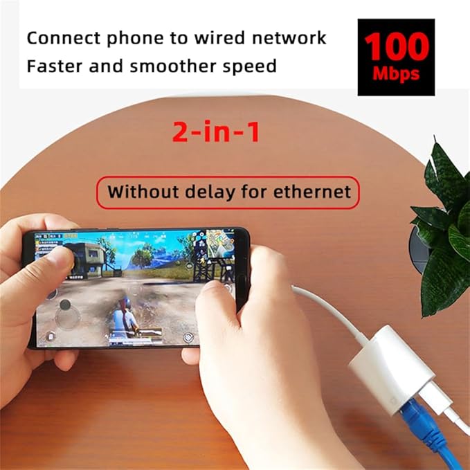 NFHK Type C USB-C to 100Mbps Networking RJ45 with PD Power Charge Adapter Compatible with Laptop Tablet Phone