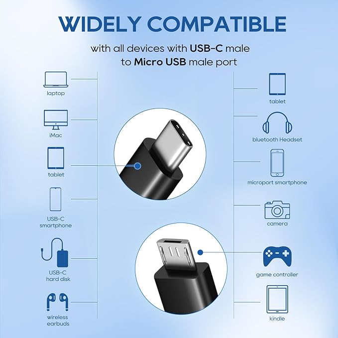 UCEC 3 Pack Micro USB to USB C Cable, Short Type C to Micro USB, Micro USB to USB C Data Transfer Cable (0.88ft) for Tablet, Camera, Speaker, Phone