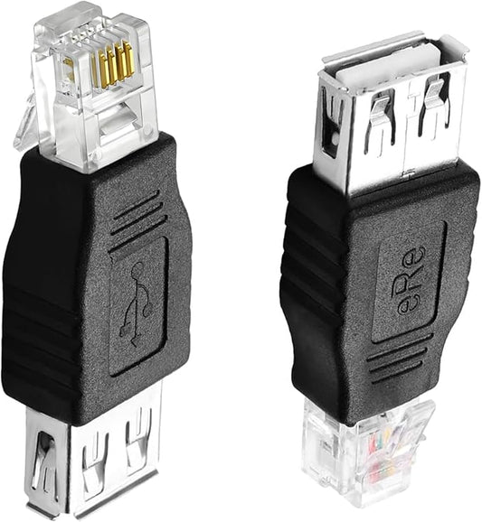 RJ11 to USB Telephone line Adapter, Telephone line fax Machine Modem Test Connector 6P4C Male to USB Female Port Adapter（2Pack