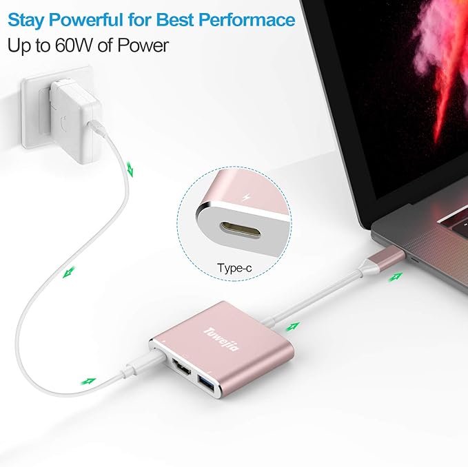 USB C to HDMl Adapter Type C HDMI Multiport Adapter 4K HDMI Output USB 3.0 Port 100W Charging Port,Digital AV hub for MacBook Pro/Air iPhone15 Pro Max