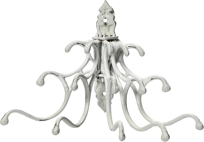 Creative Co-Op Antique Decorative Cast Iron Multi Hook Wall Hanger with 15 Hooks, Distressed White