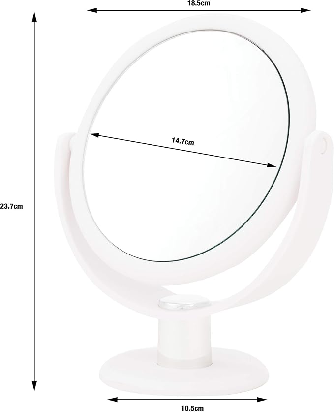 Danielle Creations 6.75-Inch Portable Two-Sided Vanity Round Vanity Makeup Mirror, No-Slip Soft Touch with 360 Rotation, 10x Magnification, White