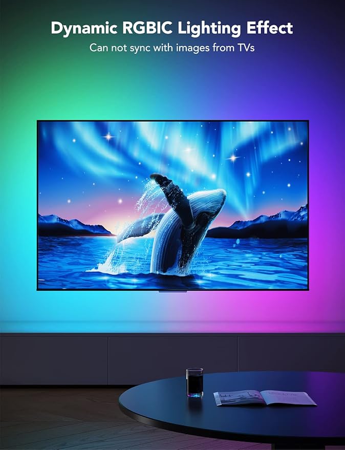 Govee TV LED Backlight, RGBIC Smart LED Strip Lights for 55-65 Inch TVs, Bluetooth and Wi-Fi APP Control, Works with Alexa & Google Assistant, Music Sync, 99+ Scene Modes, Adapter