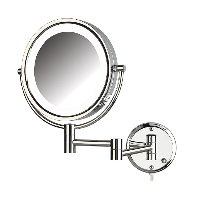 JERDON Wall-Mounted Makeup Mirror with Lights - Chrome Lighted Makeup Mirror with 8X Magnification - Model HL88CL