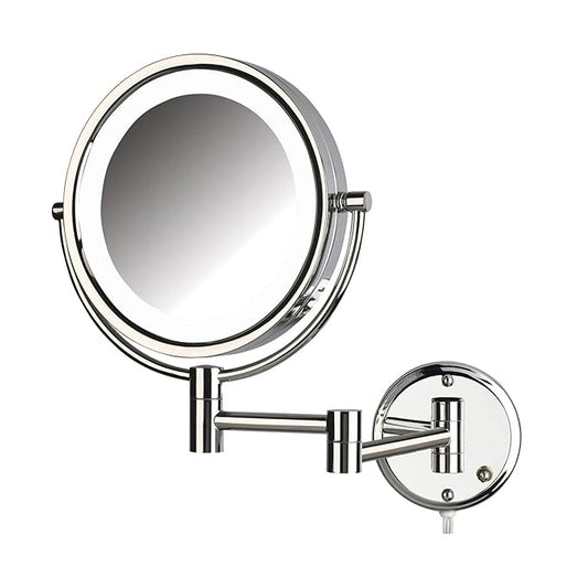 JERDON Wall-Mounted Makeup Mirror with Lights - Chrome Lighted Makeup Mirror with 8X Magnification - Model HL88CL