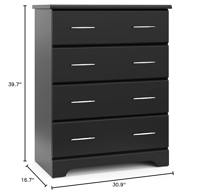 Storkcraft Brookside 4 Drawer Dresser (Black) – GREENGUARD Gold Certified, Nursery Dresser for Kids Bedroom, Chest of Drawers