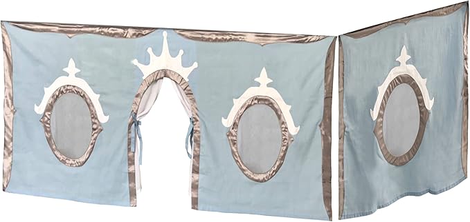 Max & Lily Underbed Curtain for Low Bunk/Loft Bed, Princess Play Privacy Set for Kids, 2 Panel Cotton Set for Bottom Bunk, Blue/Silver