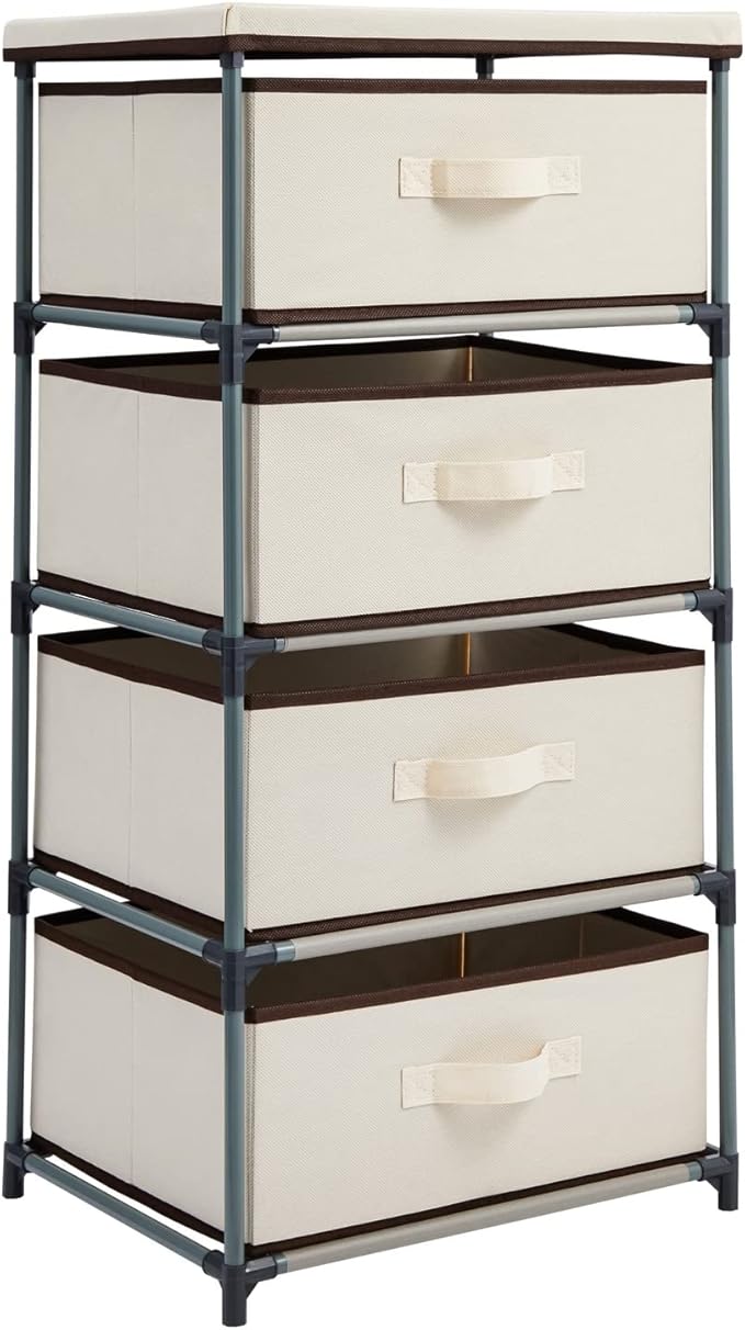 Juvale 4-Tier Dresser for Bedroom - 16.5 in L x 13 in W x 33 in H, Beige, Metal & Fabric - Freestanding Closet Organizer with Fabric Storage Drawers - Narrow Dresser & Cabinet with Drawers