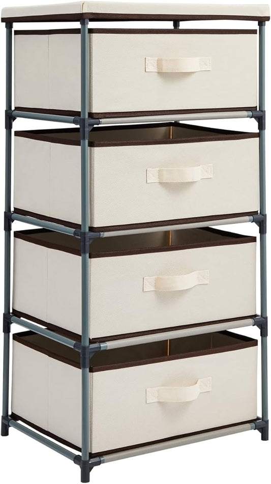 Juvale 4-Tier Dresser for Bedroom - 16.5 in L x 13 in W x 33 in H, Beige, Metal & Fabric - Freestanding Closet Organizer with Fabric Storage Drawers - Narrow Dresser & Cabinet with Drawers