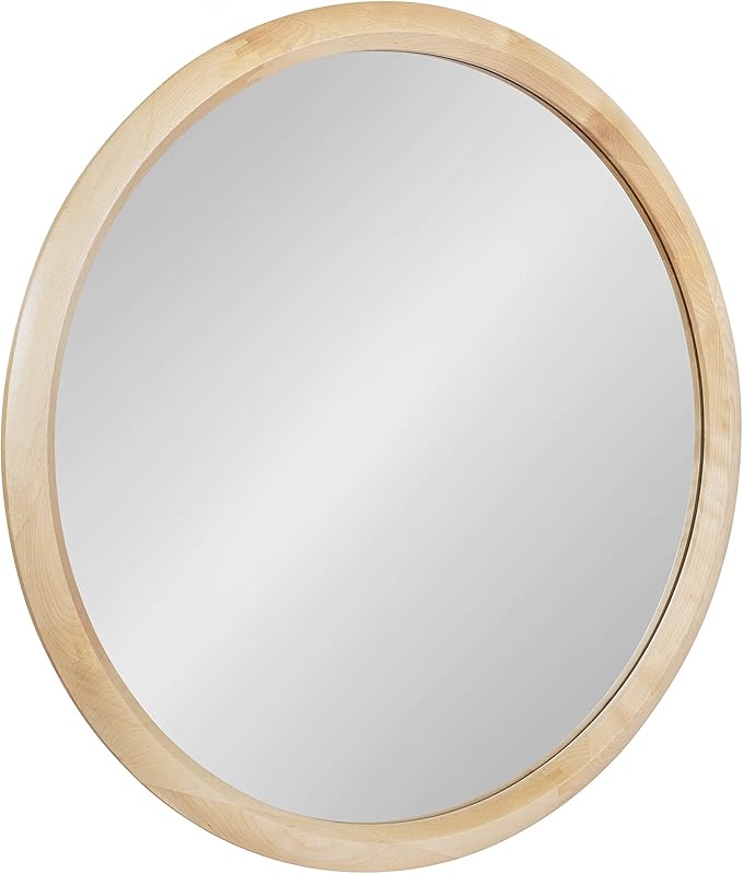 Kate and Laurel Pao Modern Round Wood Wall Mirror; 28; Natural Wood; Decorative Scandinavian Circle Mirror for Robust Wall Decor