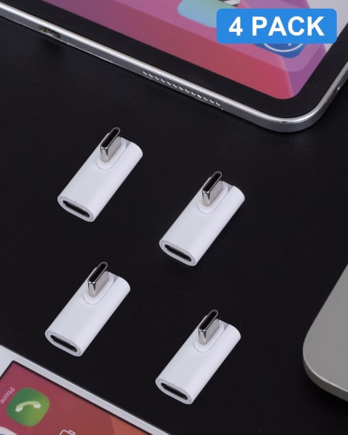 Danfetsoy 90 Degree Right Angle USB C Male to Female Adapter, 40Gbps 140W 90 Degree USB C Male to Female Connector Extender for 8K@60Hz for MacBook, iMac, iPad, Tablet, Phones and More (4 Pack)