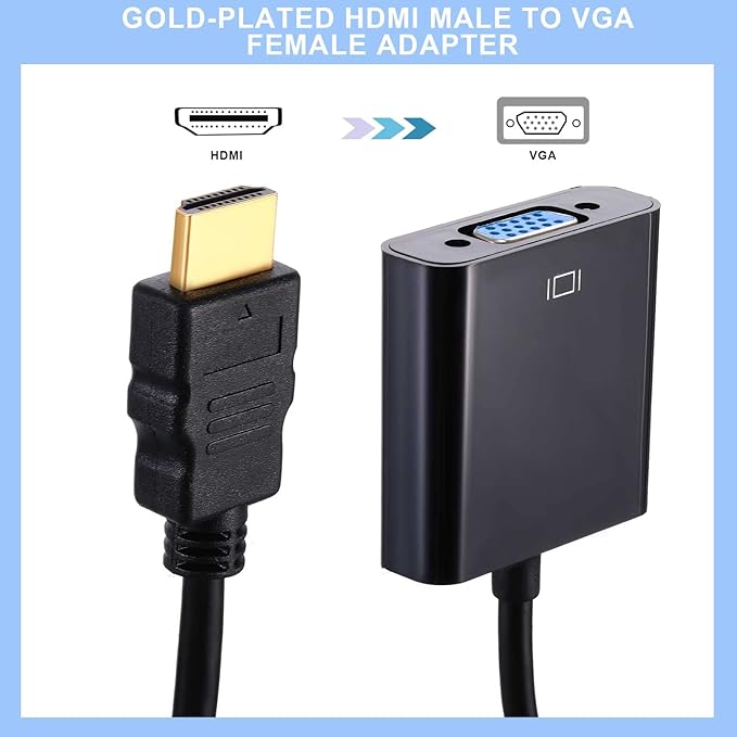 Yunsailing 20 Pack HDMI to VGA Adapter Converter Bulk Gold Plated Black HDMI to VGA Cable Compatible with Raspberry Pi Computer Desktop Laptop Monitor HDTV Projector
