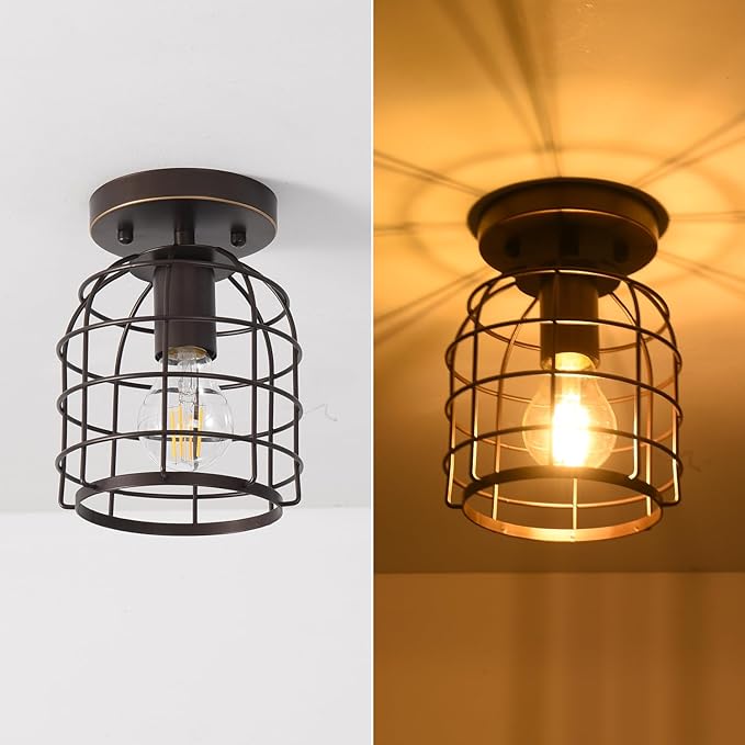Create For Life® Industrial Vintage Flush Mount Ceiling Light,Oil Rubbed Bronze Semi Flush Mount Ceiling Lamp Fixture for Hallway Stairway Kitchen Garage, E26,1 Pack