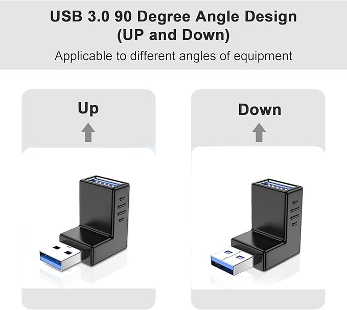 USB 3.0 Adapter 90 Degree Male to Female Combo Vertical Up and Down Angle Coupler Connector