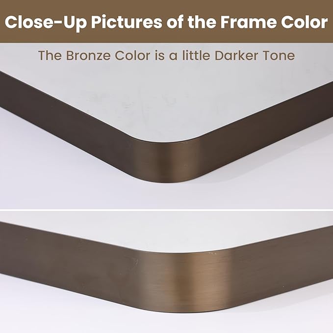 LOAAO 40”X36” Bronze Bathroom Mirrors for Vanity, Rounded Rectangle Brushed Bronze Metal Frame Mirror, Anti-Rust, Tempered Glass, Hangs Horizontally or Vertically