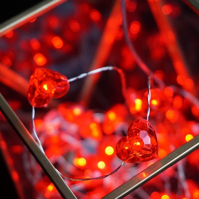 BOHON Valentine Day Decorations 10 ft 40 LEDs Red Heart Shaped Twinkle Fairy String Lights Battery Operated for Kids Bedroom Wedding Indoor Party Valentine's Day Mother's Day Decor with Remote