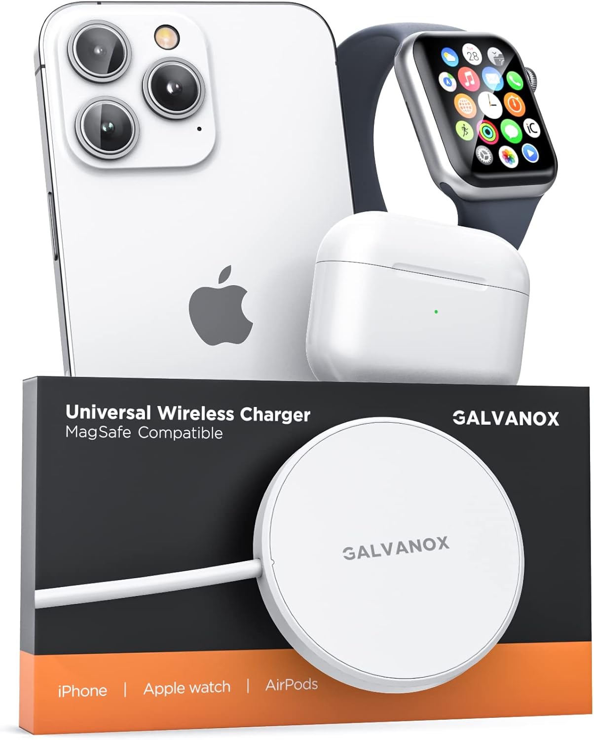 Galvanox 2-in-1 Charger for iPhone and Apple Watch Combo, Magnetic Dual Sided Charging Compatible with MagSafe
