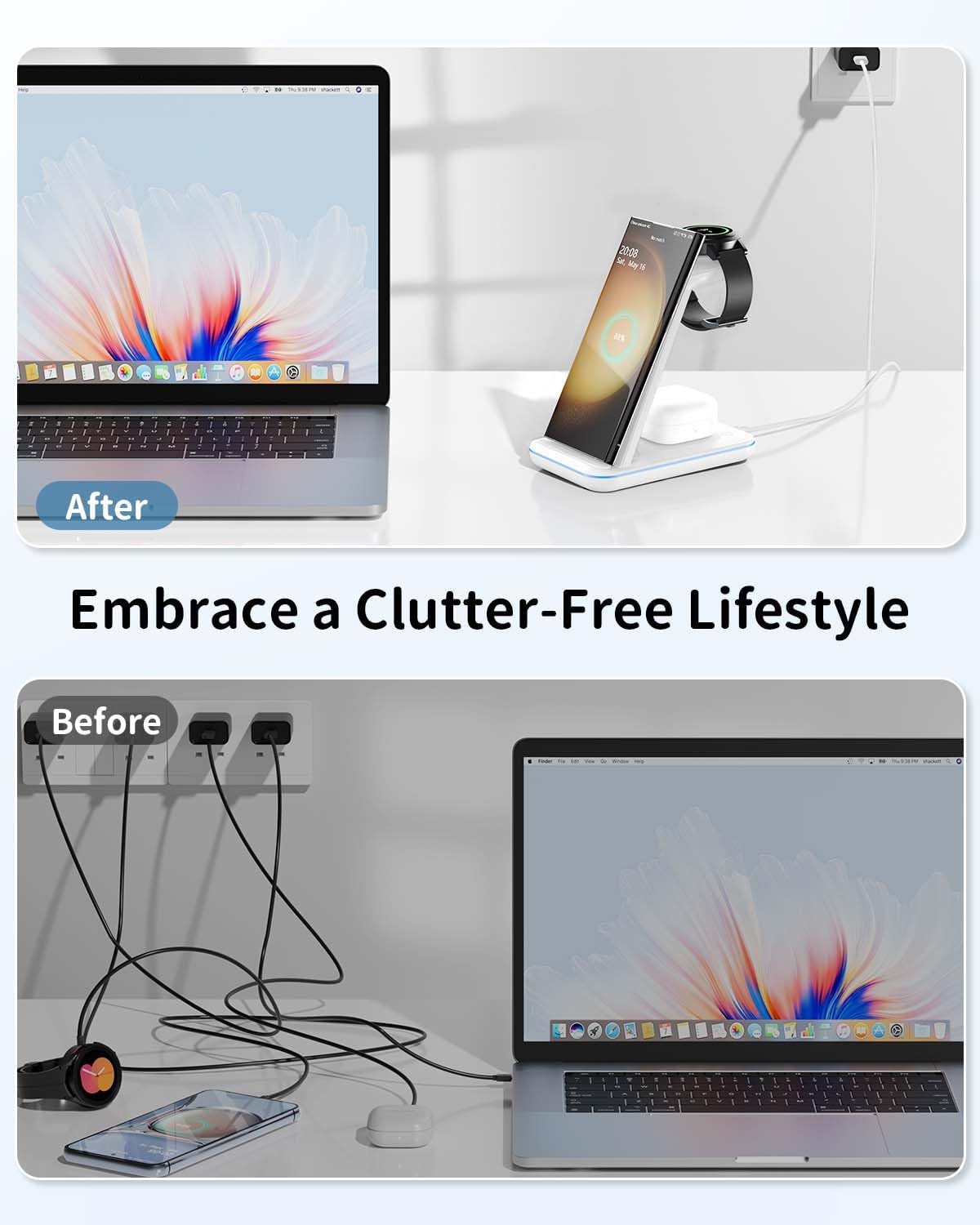 JoyGeek 3 in 1 Wireless Charger for Samsung & Android, Compatible with Galaxy Watch5 Pro/4/3, Phone Stand