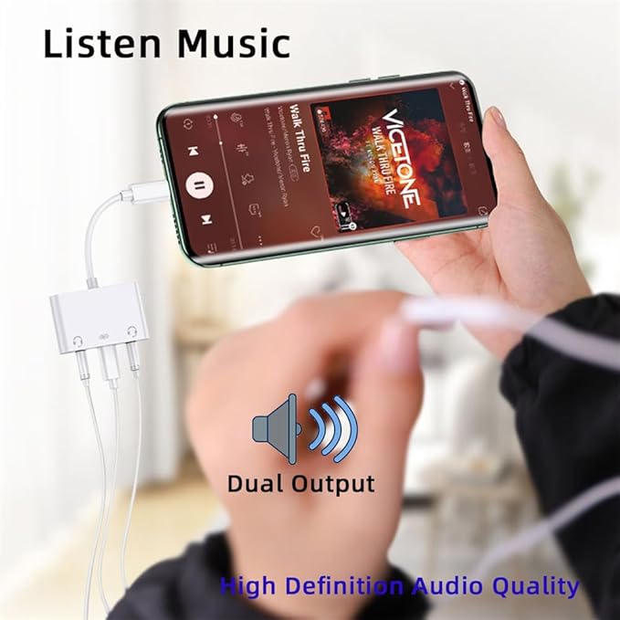 NFHK Type C USB-C to Dual 3.5mm Audio AUX & MIC Sound Card with PD Power Charge Adapter Compatible with Laptop Tablet Phone