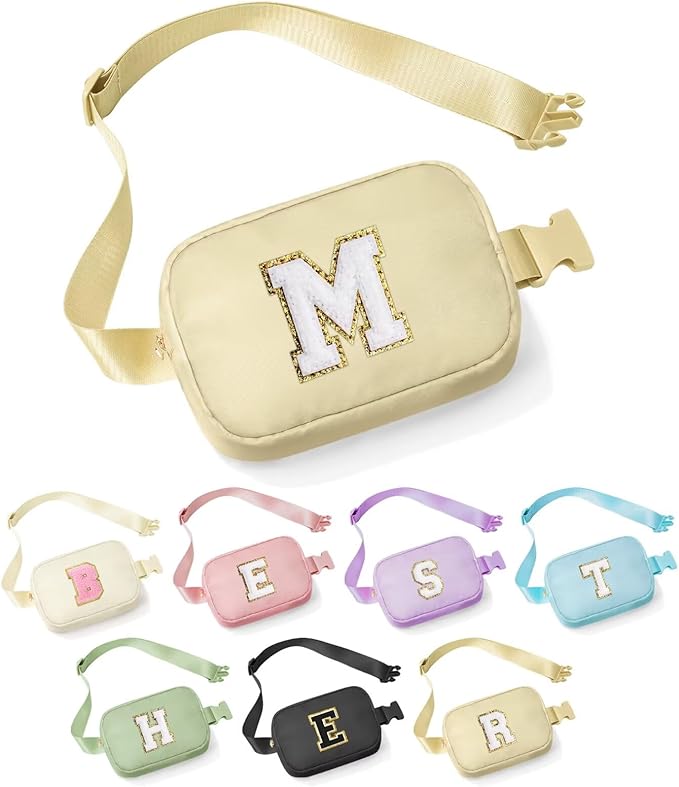 YOOLIFE Initial Belt Bag - Crossbody Bags Women - Fanny Packs for Women Cross Body Bag Khaki Small Waist Packs Travel Everywhere Belt Bag Monogram Crossbody Bag M