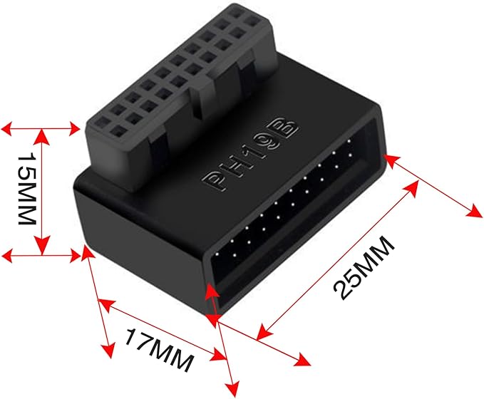 USB 19Pin/20Pin 90 Degree Male to Female L Turn Right Angle Extension Adapter(Up Angled)