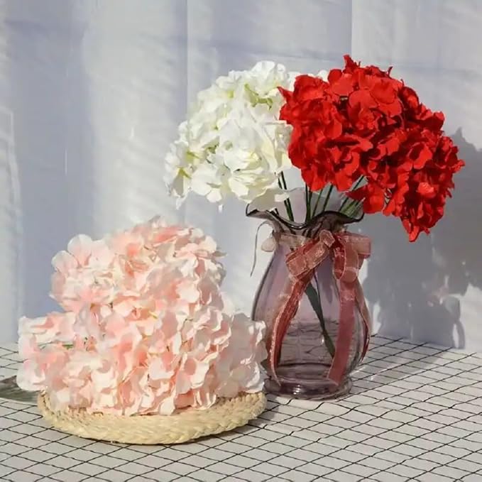 WEISPARK 100PCS Artificial Hydrangea Flowers, Fake Flowers Silk Hydrangea Full Flowers Heads with Stems for Wedding Home Party Shop Baby Shower Decor (Light Pink)