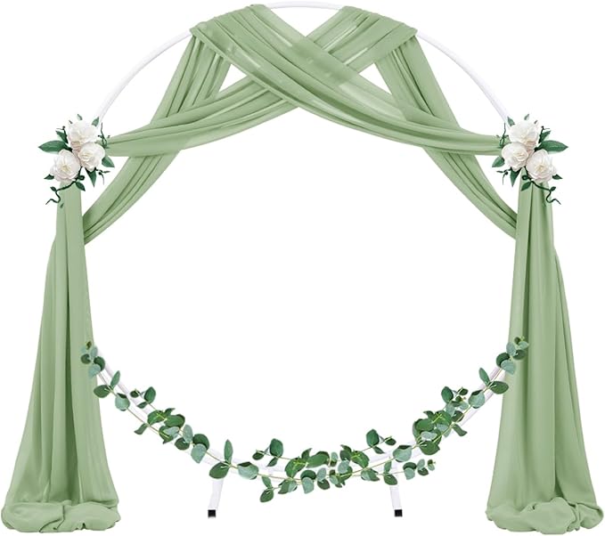 Socomi Wedding Arch Draping Fabric 1 Panel 29" x 19Ft Sage Green Sheer Chiffon Curtain Drapes 6 Yards for Wedding Ceremony Birthday Party Decoration
