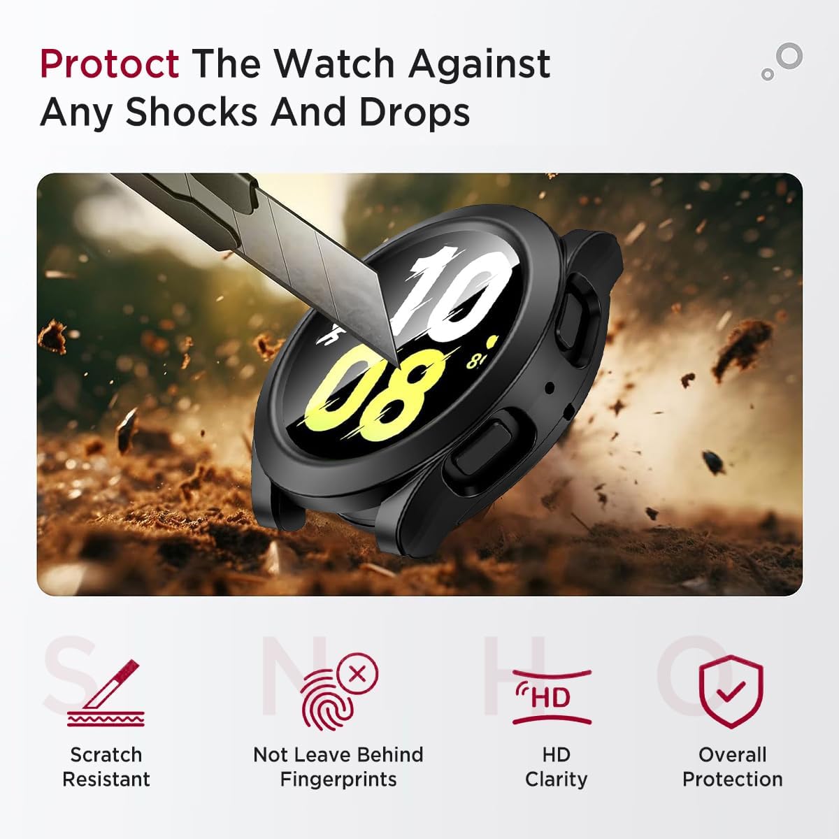 Miimall Waterproof Case for Samsung Galaxy Watch 6 40mm, Hard PC Bumper with Tempered Glass Screen Protector, Frosted