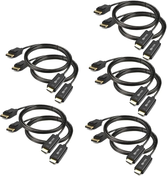 Display Port (DP) to HDMI Cable 6 feet 10-Pack, DisplayPort to HDMI Cable Adapter 6ft Male to Male Cord Converter for PCs to HDTV, Monitor, Projector with HDMI Port