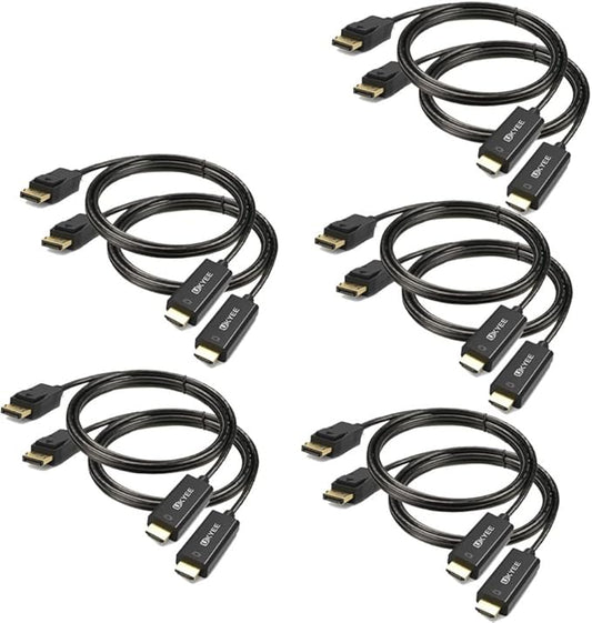 Display Port (DP) to HDMI Cable 6 feet 10-Pack, DisplayPort to HDMI Cable Adapter 6ft Male to Male Cord Converter for PCs to HDTV, Monitor, Projector with HDMI Port
