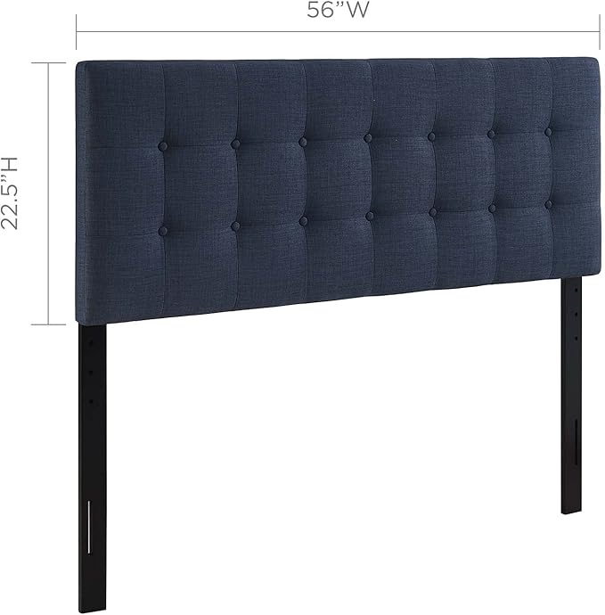 Modway Emily Tufted Button Linen Fabric Upholstered Full Headboard in Navy