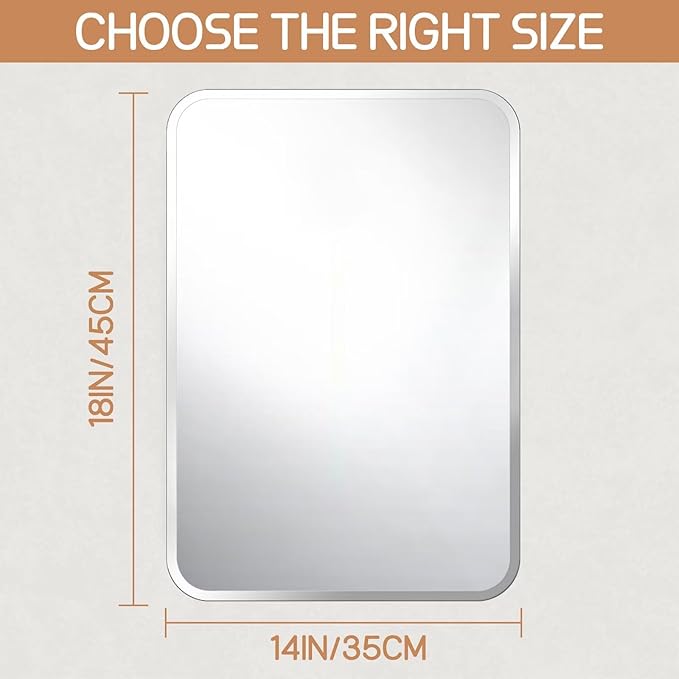 Frameless Bathroom Mirror for Over Sink,Wall Mounted Vanity Mirrors 14x18in,Rounded Rectangle Mirror Frameless with Polished Edge for Bedroom,Living Room,Entryway,Shatterproof (Horizontal/Vertical)