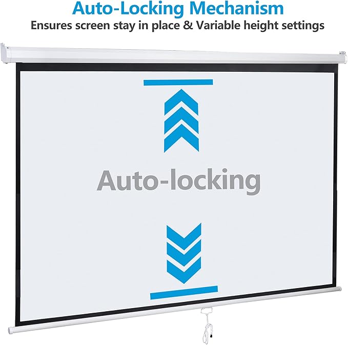 Smartxchoices 80" 16:9 HD Manual Projector Screen with Auto Lock Anti-Crease Home Theater Office Wall Mounted Ceiling Pull Down Projection 1.1 Gain Matte White,View Size: 72 x 40 inches